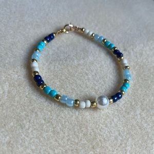 *2 for $20* Blue, White, and Gold Beaded Bracelet